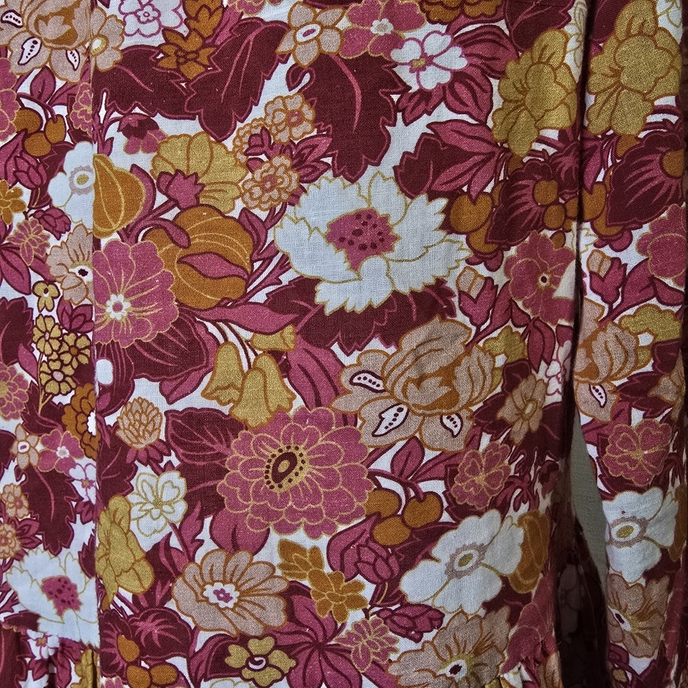 D’ascoli Lulu Dress Size Small Floral Print Cotton Boho Midi Notched Tie Neck - Picture 13 of 15